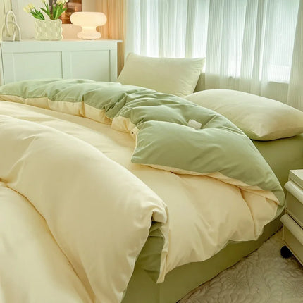 OKEYWOW solid color brushed fabric bedding set with duvet cover, pillowcases, bed sheet, in single, queen, and king sizes.