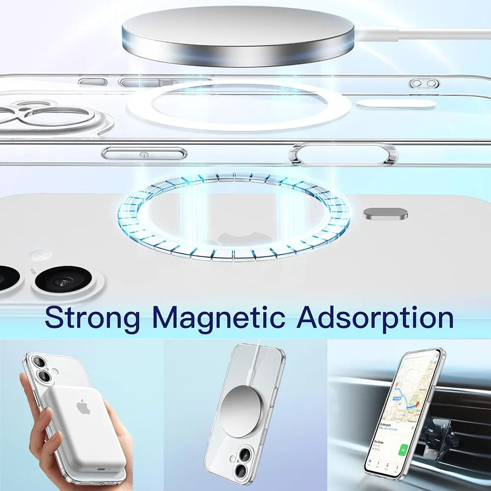 Camera Protection Hybrid MagSafe Case for iPhone 11–17 Series (Air/Plus/Pro Max/16E) – Hard Silicone Magnetic Cover
