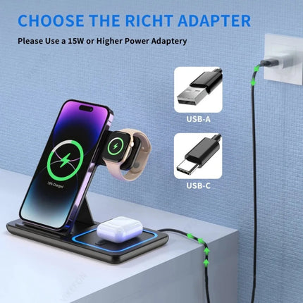 FoldMate 3in1 30W Wireless Charging Station for iPhone 17–12 Pro Max Watch AirPods Fast Dock