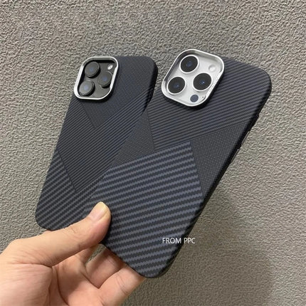 OKEYWOW iPhone Geometric Armor magnetic shockproof case for iPhone 17/16/15 Pro Max with matte carbon finish and camera frame protection