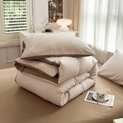 OKEYWOW solid color brushed fabric bedding set with duvet cover, pillowcases, bed sheet, suitable for single, queen, or king beds