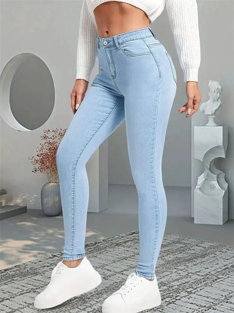 Women's Stretch Skinny Jeans: Lady Slim Fit Pencil Jeans, Girls Leggings, Straight Leg Denim Pants. Blue, Gray, Black Sexy Long Trousers