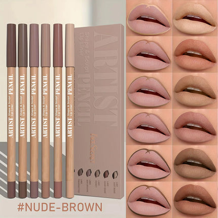 Velora Beauty 6pcs Velvet Matte Lip Liner Set Long Lasting Non Drying Lip Definition Fill Set
