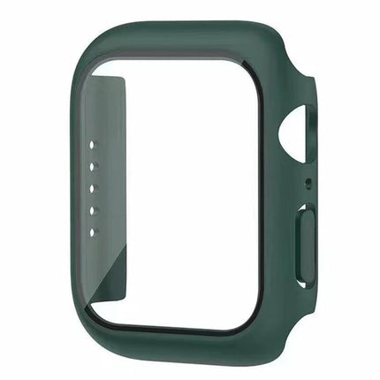 Apple Watch tempered glass bumper case and screen protector for Series 9 to 4 SE, 38mm to 45mm, by OKEYWOW, shown on watch face.
