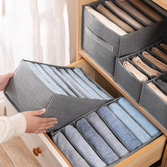 OKEYWOW clothes organizer storage box for jeans, underwear, bras, and socks, perfect wardrobe divider for neat closet storage.
