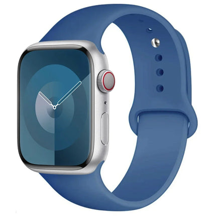 OKEYWOW Apple Watch silicone sport strap for Series 9, 8, SE, Ultra, compatible with 49mm to 38mm models, black color.