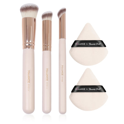 Velora Beauty 3pcs Makeup Brush + 2pcs Powder Puff Set Concealer Eyeshadow Blending Tools