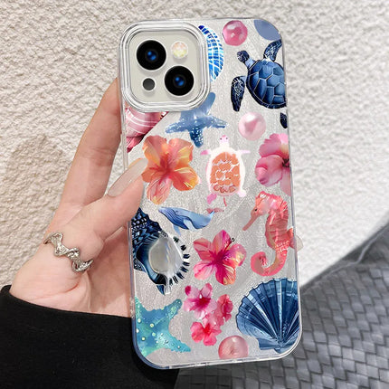OKEYWOW iPhone sea turtle shockproof case for models 11 to 17, made of durable PC and TPU with detailed sea turtle design.