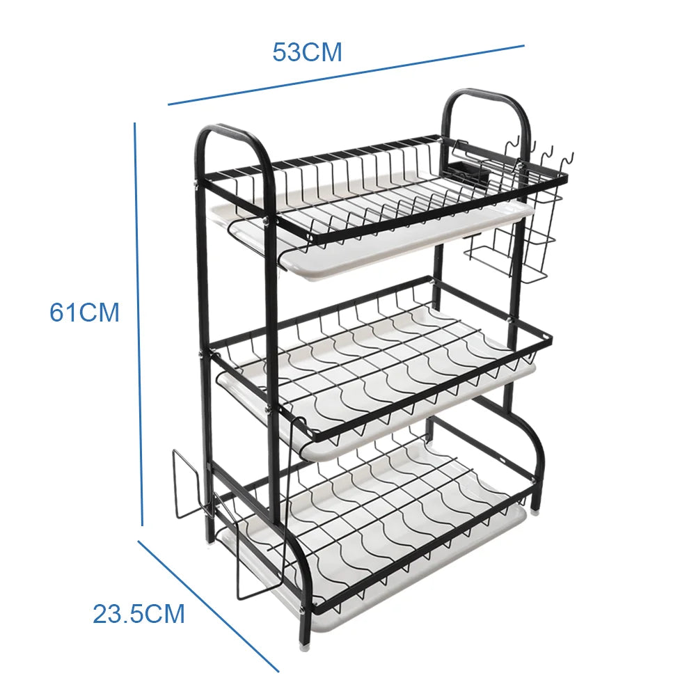 3-Tier Dish Organizer Dish Drying Rack Compact Kitchen Dish Rack Drainboard Set Large Rust-Proof Dish Drainer Kitchen Dish Drain