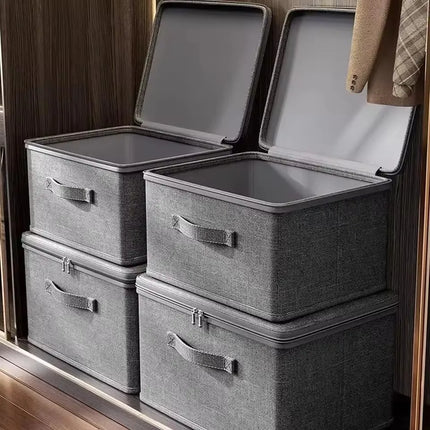 Large capacity foldable clothes storage box with zipper, wardrobe organizer bag from OKEYWOW showing its spacious interior and durable material.