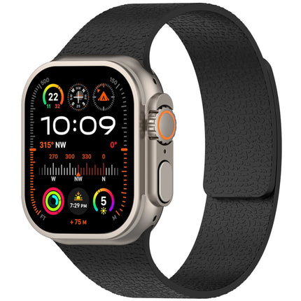 OKEYWOW Apple Watch magnetic silicone strap band for Series 11-8 SE Ultra 3/2, adjustable 44mm and 40mm size on black background.