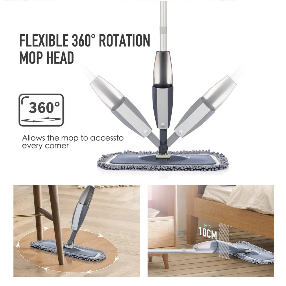 Introducing the Magic Spray Mop for Wooden Floors: Effortlessly Clean with Reusable Microfiber Pads and a 360 Degree Handle. Ideal for Home, Windows, and Kitchen, This Mop Sweeper Broom is Your Ultimate Cleaning Tool