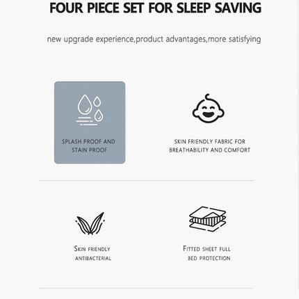 Waterproof Bed Sheet Set 3/4pcs Fitted Sheet Pillowcases Soft Queen King Twin White Gray