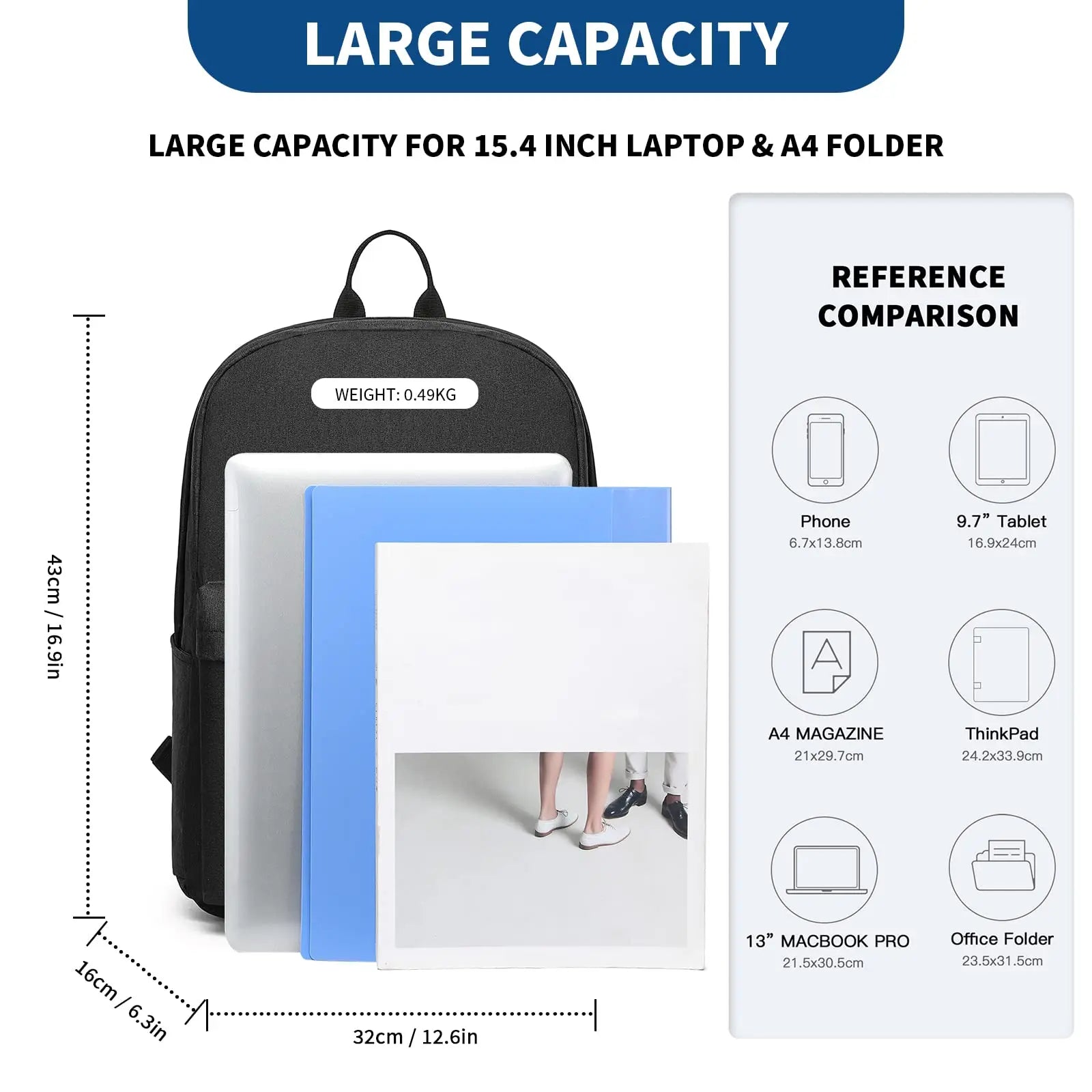 Kono Lightweight School Backpack - Casual Daypack for Men & Women - Durable Bookbag, Travel Rucksack & Work Bag
