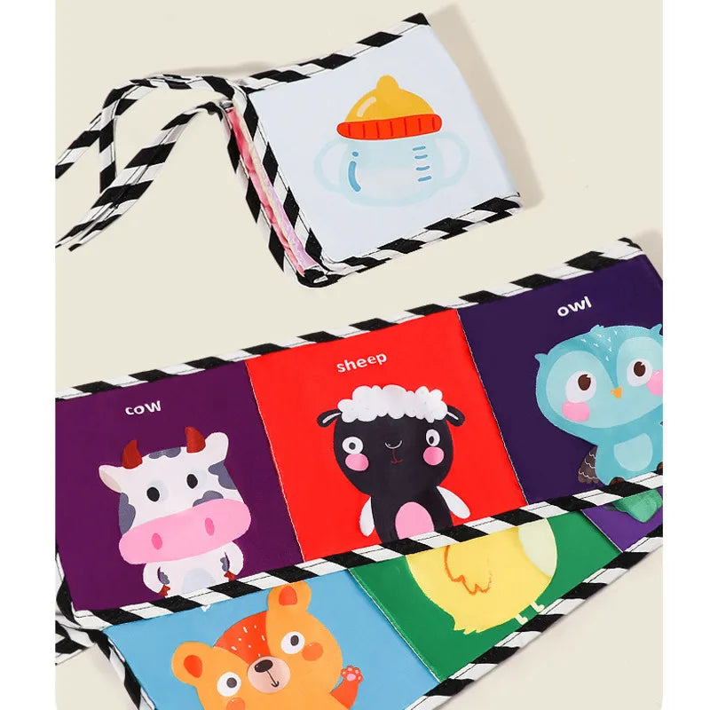 Montessori Sensory Cloth Book Baby Toys 0-36 Months Newborn Crib Sticker Toys Black White Colorful Animal Cloth Books Baby Gifts