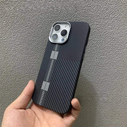 OKEYWOW carbon fiber plaid MagSafe case for iPhone 15/16/17 Pro Max with magnetic charging and camera protection, hard cover design