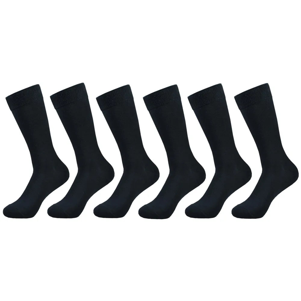 6 pairs of High-Quality Black Cotton Dress Socks: Designed for both men and women, these long calf socks are sweat-resistant and anti-odor, perfect for autumn and winter wear.