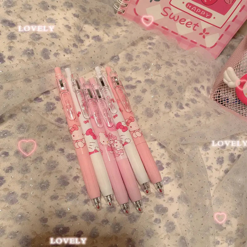 4Pcs Sanrio Hello Kitty 0.5mm Gel Pens: Girls' Stationery Bulk Press Pen Set, Kawaii Pink Student Supplies - Kids Toy Gift