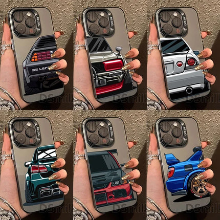 OKEYWOW iPhone JDM car case with laser-etched design, shockproof PC and TPU cover for iPhone 16 to SE models.