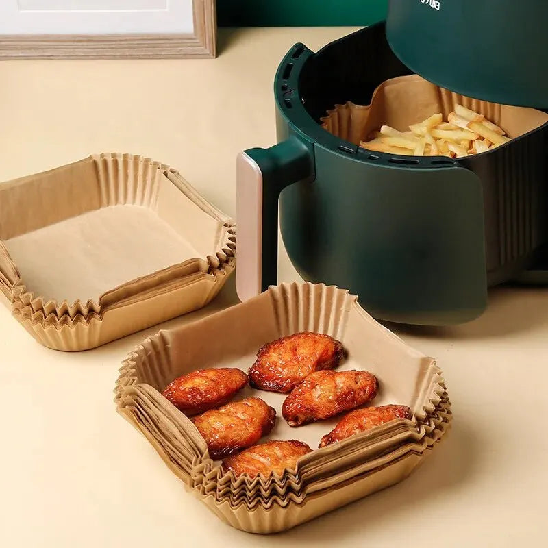 50-Piece Air Fryer Liners Set: Disposable Wood Pulp Parchment Papers for Baking & Steaming