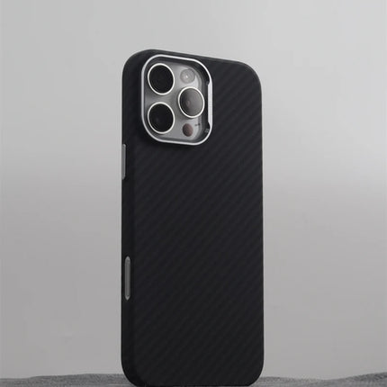 iPhone MagSafe Case Alloy Lens 3D Relief Carbon Fiber Texture Hard PC Wireless Charging Cover