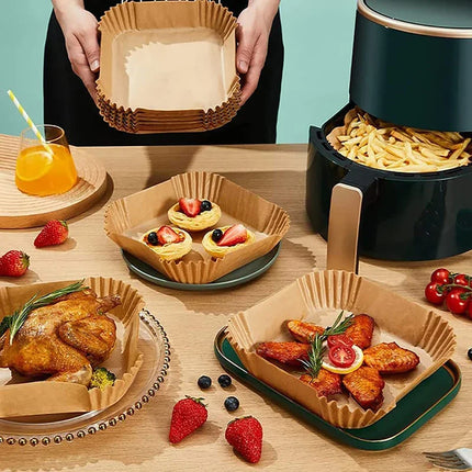 AirBake Square Air Fryer Liners 23cm Non Stick Disposable Parchment Cooking Paper
