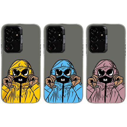 Samsung A series shockproof TPU case with masked character design, flexible laser-cut edges, and precise button cutouts.
