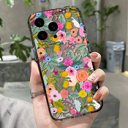 Silicone shockproof flower design iPhone case for iPhone 11 to 17 Pro Max, soft cover from OKEYWOW, vibrant floral pattern.