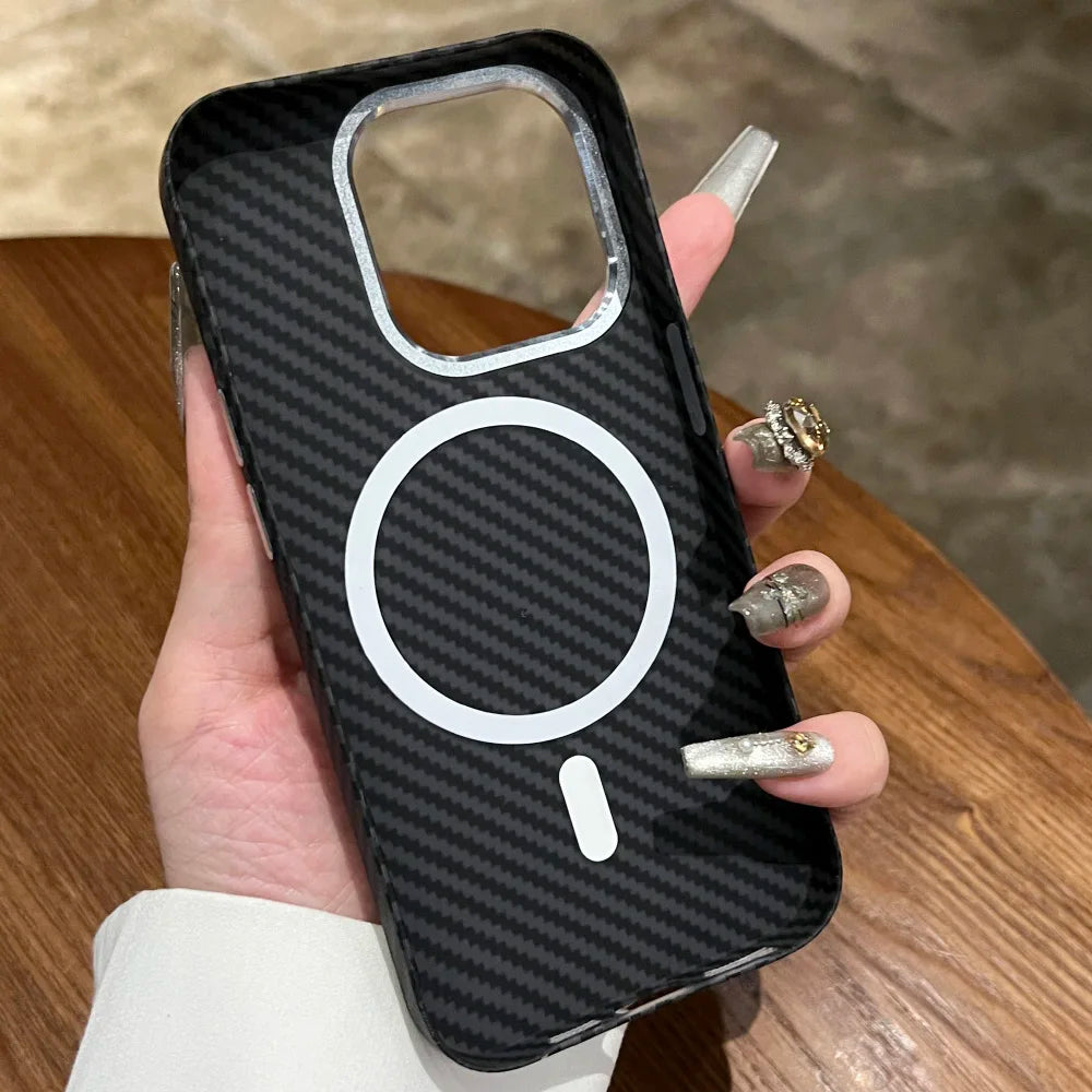 Luxury Carbon Fiber Pattern for Magsafe Magnetic Case for iPhone 15 14 Plus 13 12 11 Pro Max Wireless Charge Hard PC Matte Cover