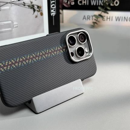 OKEYWOW iPhone 16/15/14 Pro Max carbon fiber MagSafe case with magnetic wireless charging and camera ring armor cover.