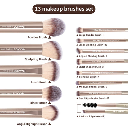 Velora Beauty 13pcs Makeup Brush Set Soft Fluffy Powder Eyeshadow Kabuki Blending with 2 Air Cushion Puffs