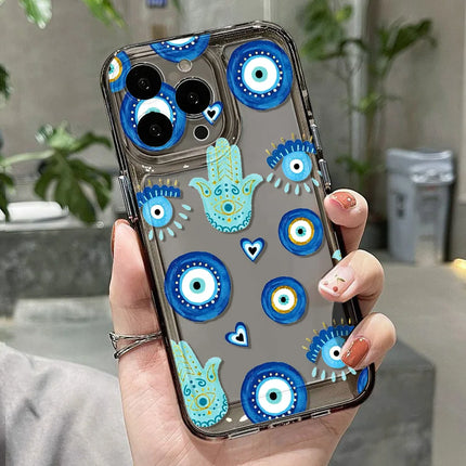 Blue evil eye iPhone case by OKEYWOW, shockproof soft cover for iPhone 15/14/13/12/11 Pro Max XR XS SE with lucky eye design.