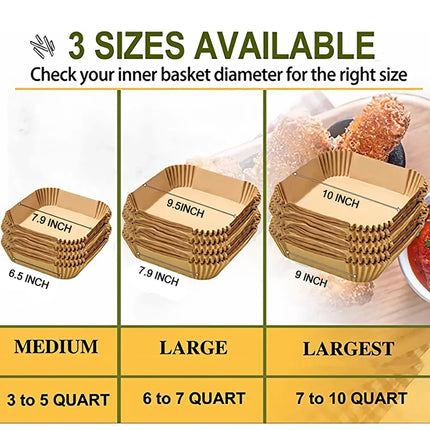AirBake Square Air Fryer Liners 23cm Non Stick Disposable Parchment Cooking Paper
