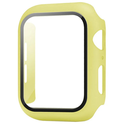 Apple Watch Series 9-4 tempered glass PC bumper case and screen protector by OKEYWOW for 38mm to 45mm models.