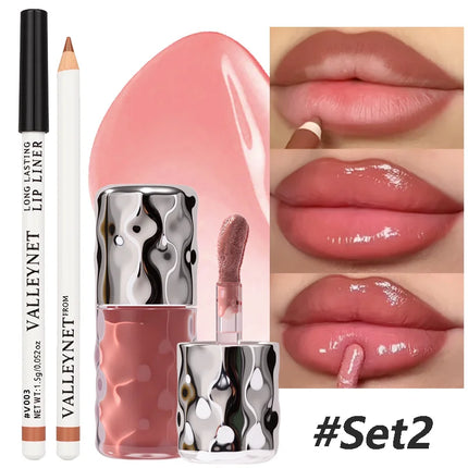 Velora Beauty 2pcs Lip Gloss & Lip Liner Set Waterproof Long Lasting Moisturising