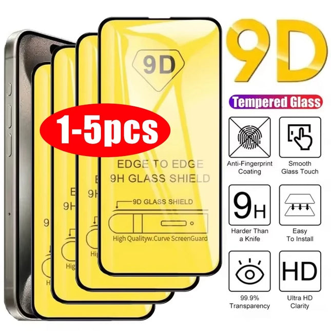 CrystalShield 9D Full Cover Tempered Glass for iPhone 17/16/15/14/13/12/11 Pro Max Screen Protector