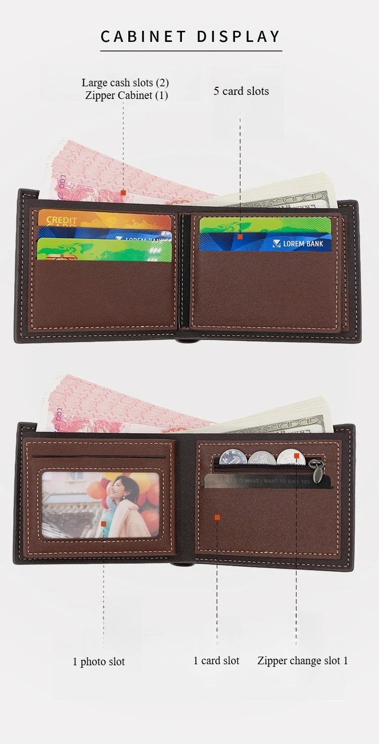 2025 New Men's Bifold Short Wallet Fashionable Minimalist Casual Multi Slot Purse Large Capacity Zipper Man Wallet with Coin Bag
