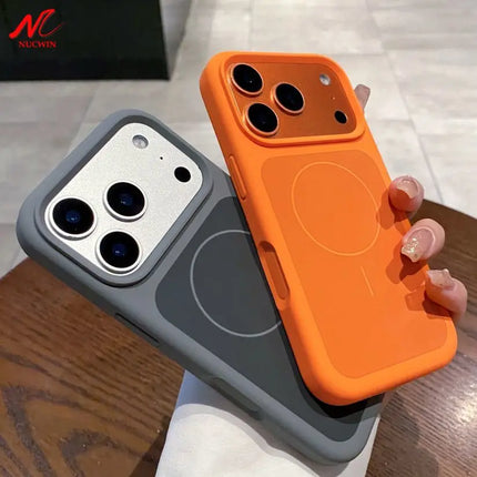 OKEYWOW iPhone 17/17 Pro/Pro Max liquid silicone MagSafe case with large window, shockproof cover, and skin-like feel.