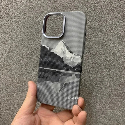 PeakCarbon MagSafe Case for iPhone 17/16/15 Pro Max Mountain Relief Hard PC Lens Frame Cover