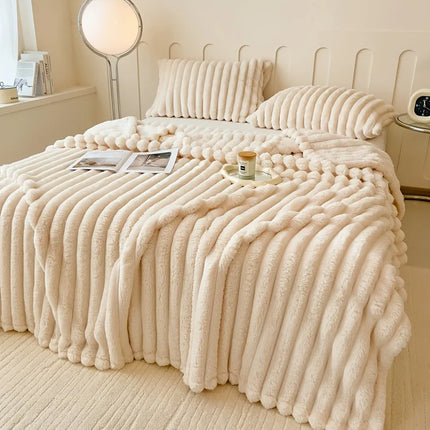 Cozy Stripe Flannel Throw Blanket Waterproof Sofa Bed Cover
