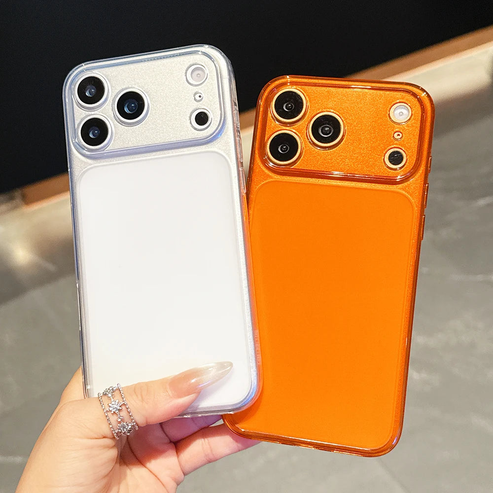 17ProMax-Look Orange Transparent Case for iPhone 13/14/15/16/17 Pro Max – Clear Matte Ultra-Thin Soft TPU Cover