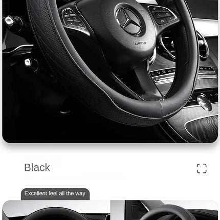 OKEYWOW Napa leather 15-inch perforated steering wheel cover, non-slip and breathable, fits most car steering wheels.
