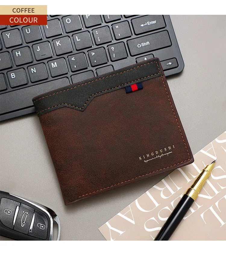 2025 New Men's Bifold Short Wallet Fashionable Minimalist Casual Multi Slot Purse Large Capacity Zipper Man Wallet with Coin Bag