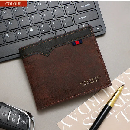 Men’s OKEYWOW bifold wallet with zipper coin pocket, large capacity, minimalist design, multiple card slots, fashion purse style.