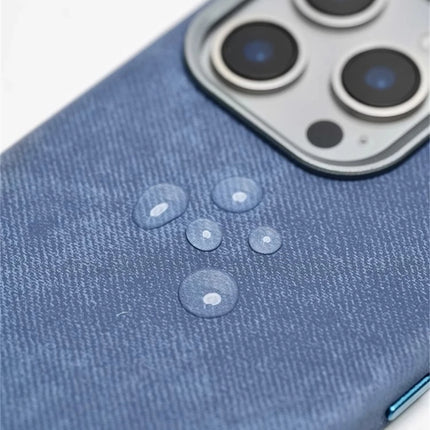 OKEYWOW fiber leather MagSafe shockproof case for iPhone 12-17 Pro Max, featuring wireless charging compatibility and durable protection.