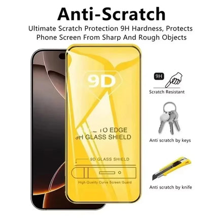 CrystalShield 9D Full Cover Tempered Glass for iPhone 17/16/15/14/13/12/11 Pro Max Screen Protector