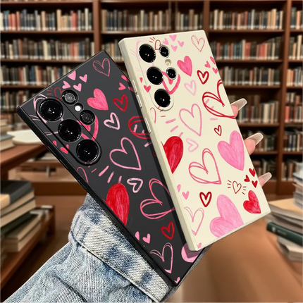 Pink heart-shaped Samsung case by OKEYWOW featuring soft TPU material and shockproof design for Galaxy S20 to S25 models