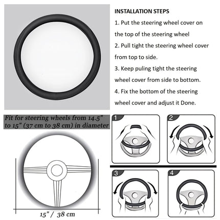 NAPA leather 15-inch universal perforated non-slip breathable steering wheel cover for cars, shown on a car wheel.