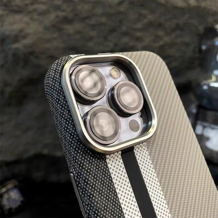 Colorful OKEYWOW Kevlar MagSafe case for iPhone Pro Max models, featuring a protective design and wireless charging compatibility.