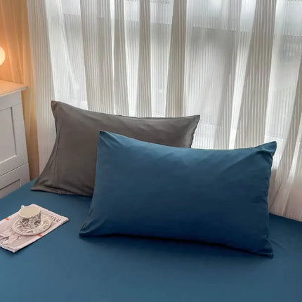 Okeywow solid color brushed fabric bedding set with duvet cover, pillowcases, bed sheet, and quilt cover in various sizes